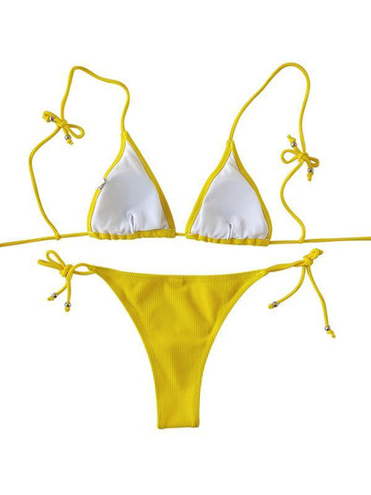 Solid Spaghetti Bandage Bikinis Swimwear