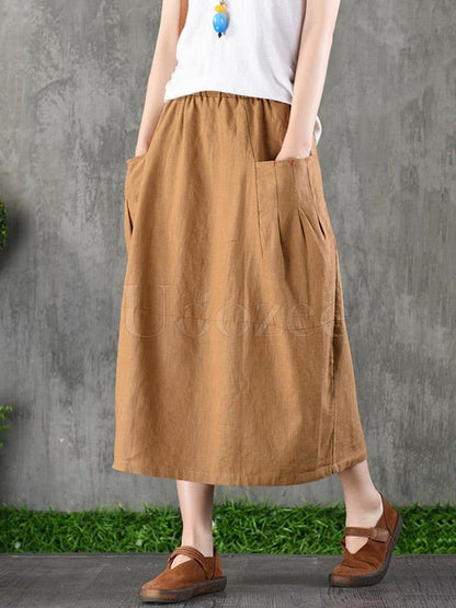 Casual Cotton Pocket Skirt