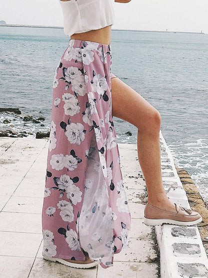 Floral Wide Leg Split-side Bottom Casual Pants