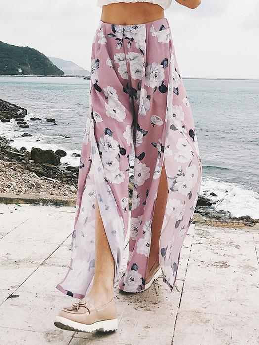 Floral Wide Leg Split-side Bottom Casual Pants