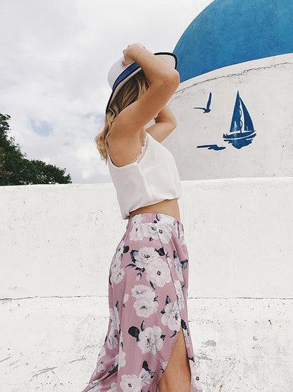Floral Wide Leg Split-side Bottom Casual Pants