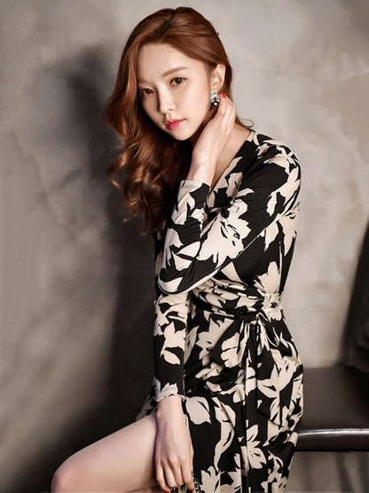 Pretty Bohemia Floral Split-side Long Sleeves Maxi Dress