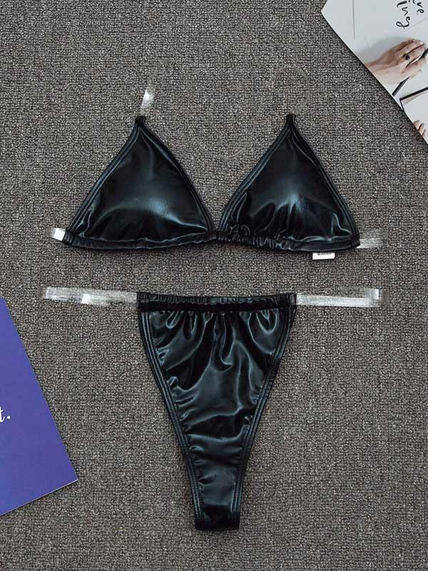 Solid Color Light Skin Triangles Split Bikini Swimsuit