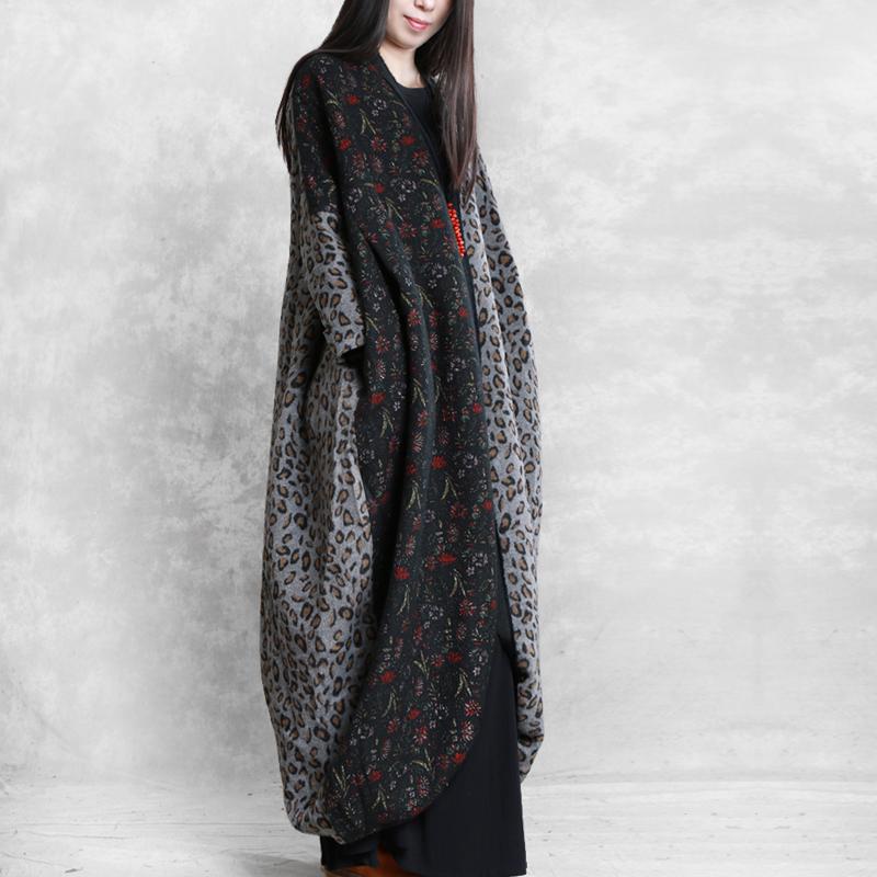 Buykud Loose Literary Printed Warm Thick Long Coat
