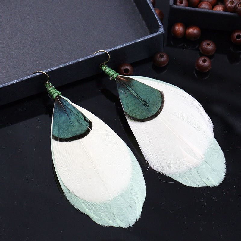 Bohemian fluffy feather tassel earrings
