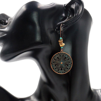 Vintage round earrings female creative flower alloy earrings popular earrings