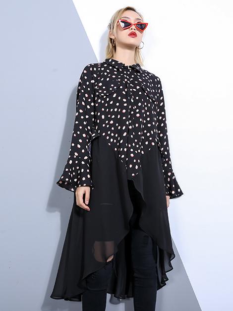 Split-joint Chiffon Polka-dot Loose Plus Size Midi Dresses