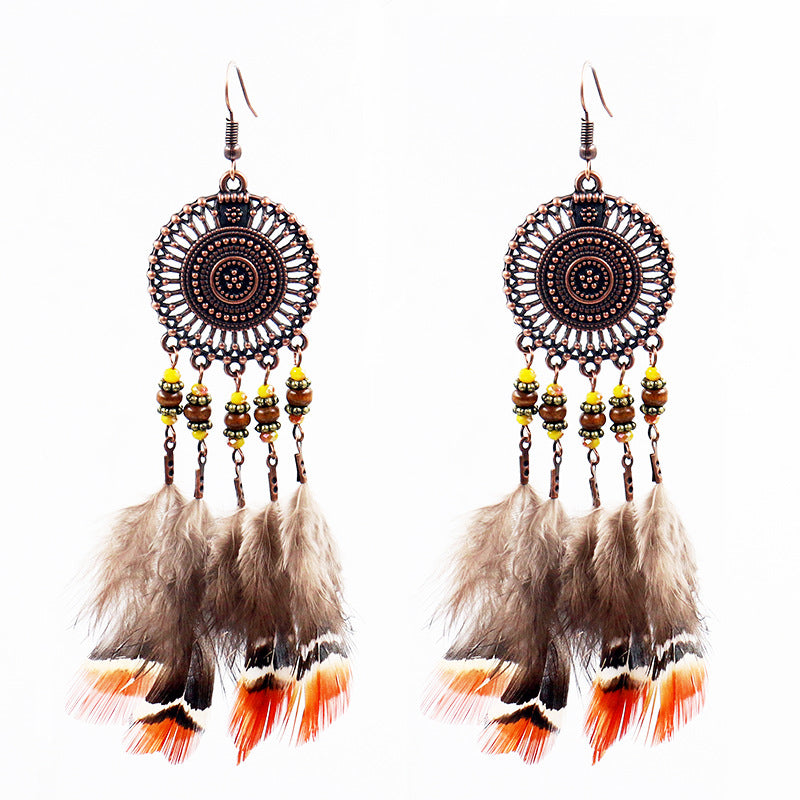 Bohemian long feather earrings