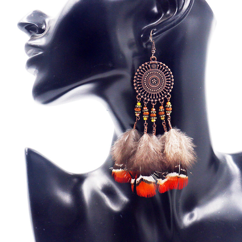 Bohemian long feather earrings