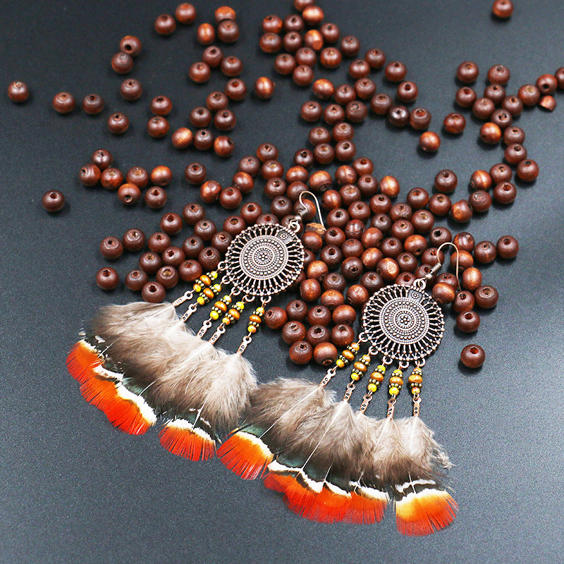 Bohemian long feather earrings