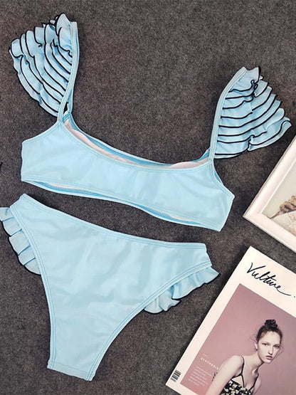 Sexy Ruffled Plain Bikini Set