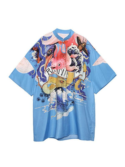 Vintage Loose Droplet-like Collar Printed Mini Dress