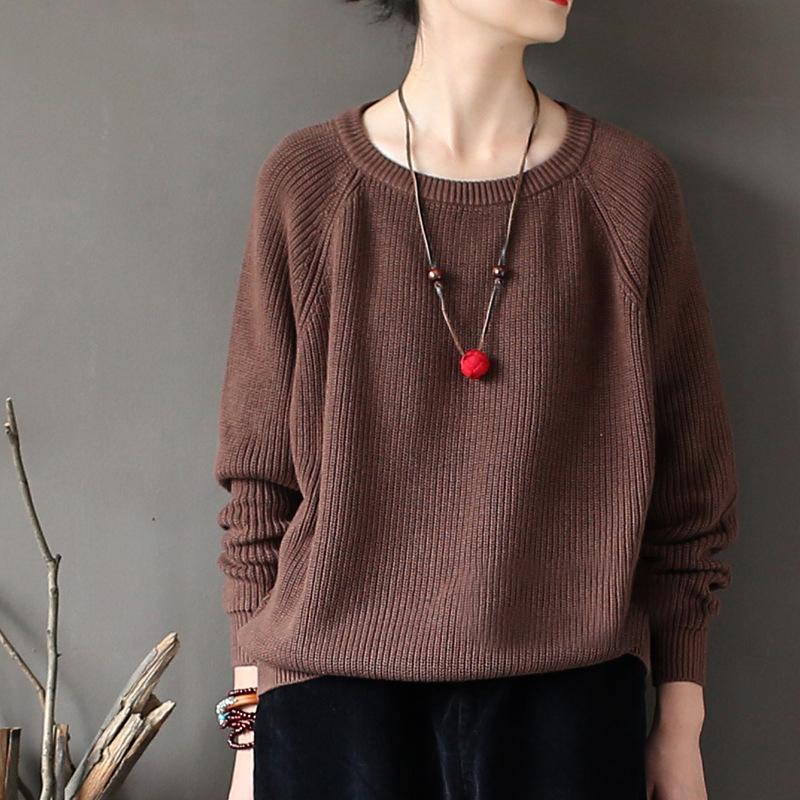 Autumn Basic Cotton Solid Loose Short Women Sweater