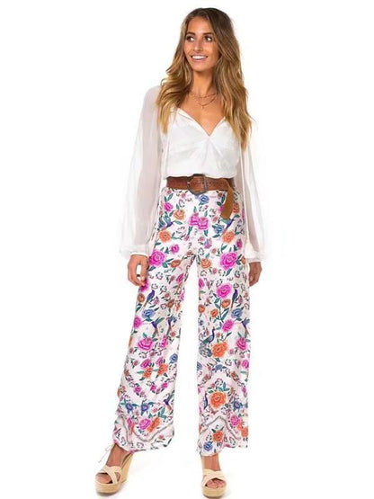 Pretty Floral Wide Leg Bottom Casual Pants