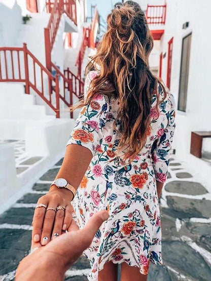 Bohemia Floral High Waist Beach Midi Dress