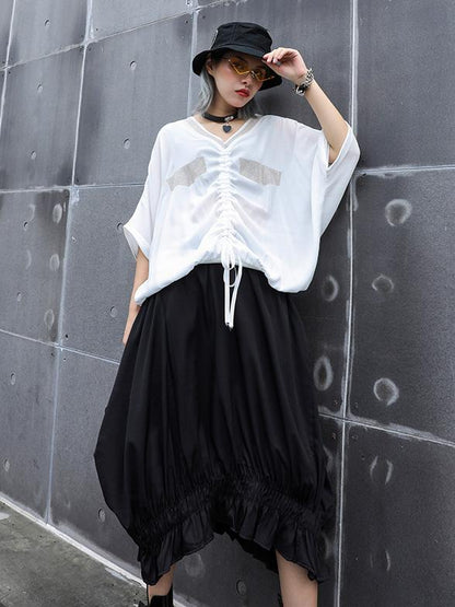 Asymmetric Ruffled Solid Skirt
