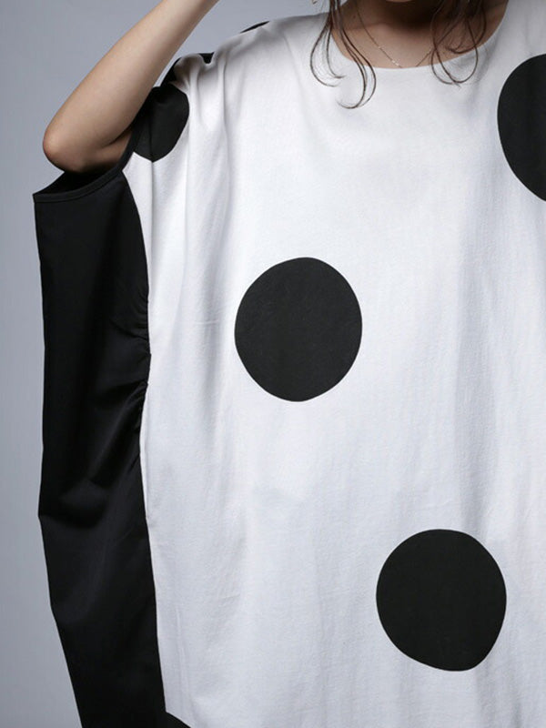 Original Loose Polka-Dot Round-Neck Batwing Sleeves Maxi Dress