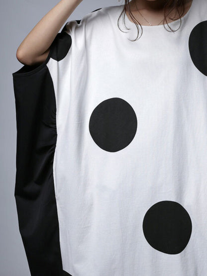 Original Loose Polka-Dot Round-Neck Batwing Sleeves Maxi Dress