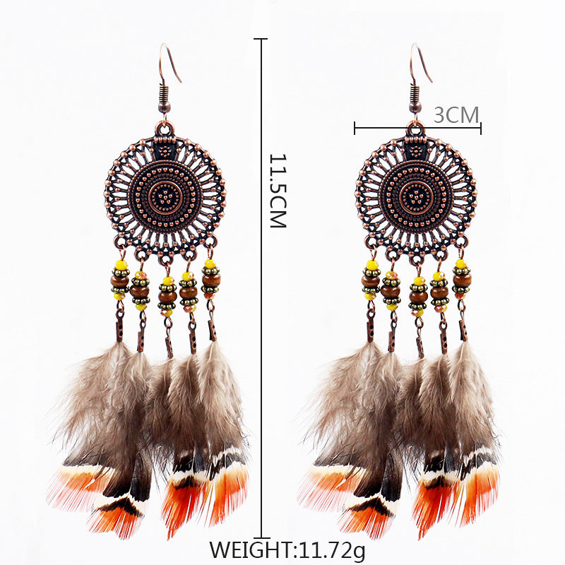 Bohemian long feather earrings