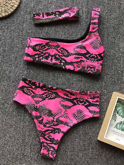 High Waisted One Shoulder Bikini Set