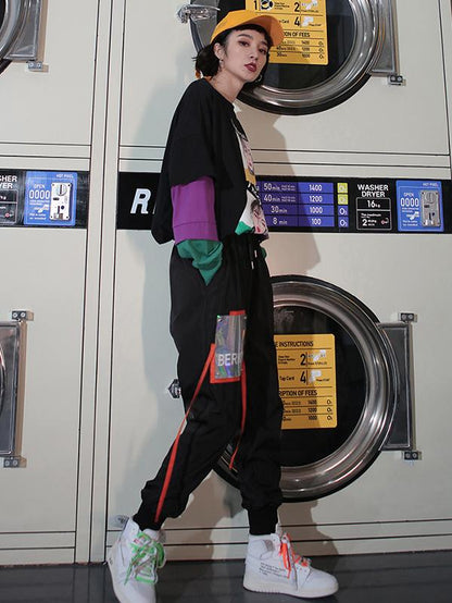Loose Split-joint Elastic Waist Sport Pants