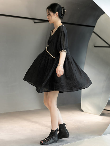 Original Solid Color Puff Sleeve Mini Dress