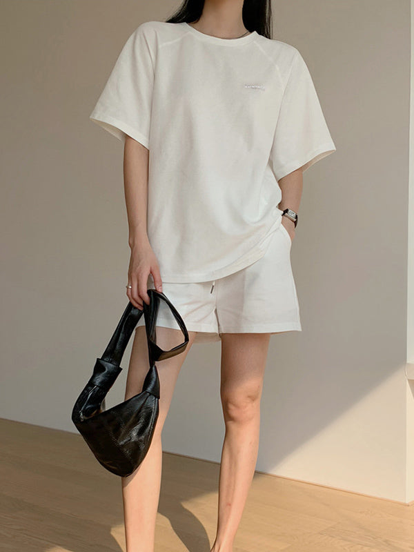 Casual Drawstring Elasticity Waist Solid Wide-Leg Shorts