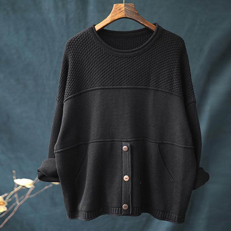 Buykud Round Neck Solid Color Knitted Shirt