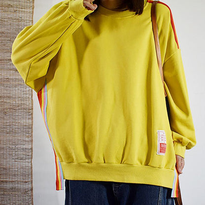 Buykud Colored Stripes Patchwork Long Sleeve Blouse