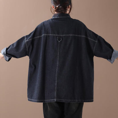 Buykud Frayed Casual Pure Color Loose Coat