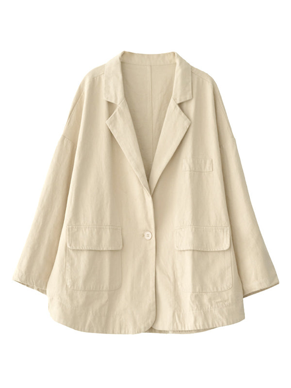 Simple Solid Color Notched Collar Batwing Sleeve Outerwear