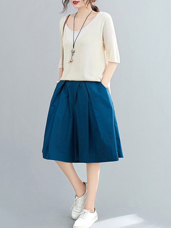 Casual Solid Color Elasticity Waist Wide Leg Shorts