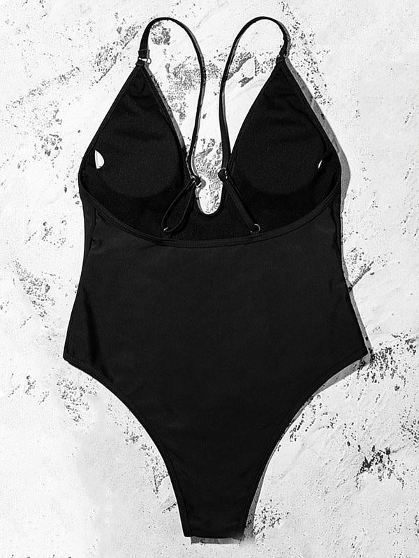 Solid Color Deep V-Neck Split Bikini Swimsuit