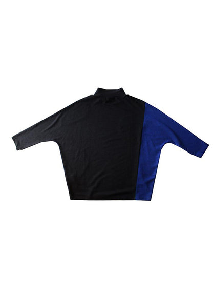 Original Casual Loose Split-Joint Color Matching Polka-Dot High-Neck Long Sleeves T-Shirt Tops