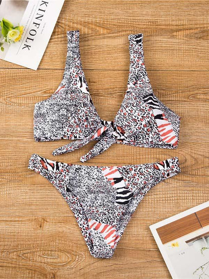 Leopard Knot Front Bikinis Swimwear