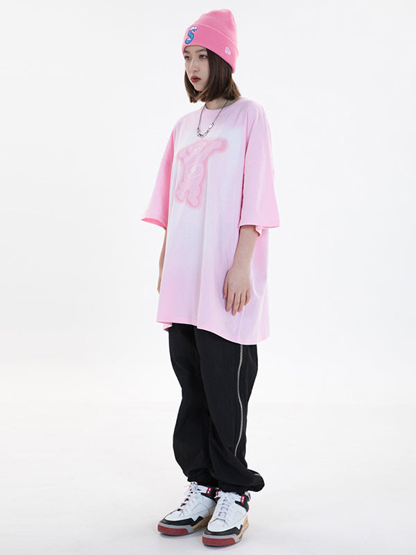 Vintage Round-Neck Bear Print Loose T-Shirts Tops