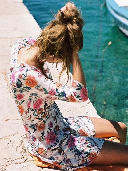 Bohemia Floral High Waist Beach Midi Dress
