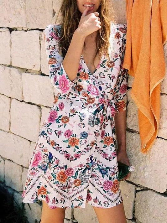 Bohemia Floral High Waist Beach Midi Dress