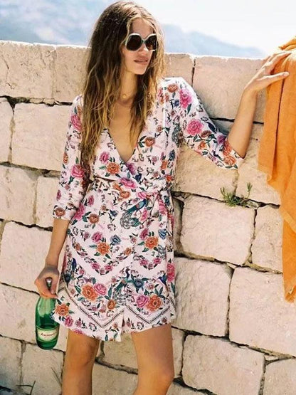 Bohemia Floral High Waist Beach Midi Dress