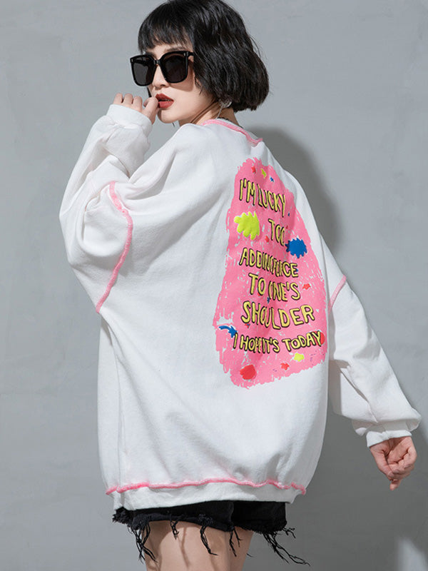 Casual Contrast Color Printed Long Sleeves Sweatshirt Top