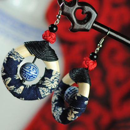 Buykud Blue And White Porcelain Retro Handmade Earrings