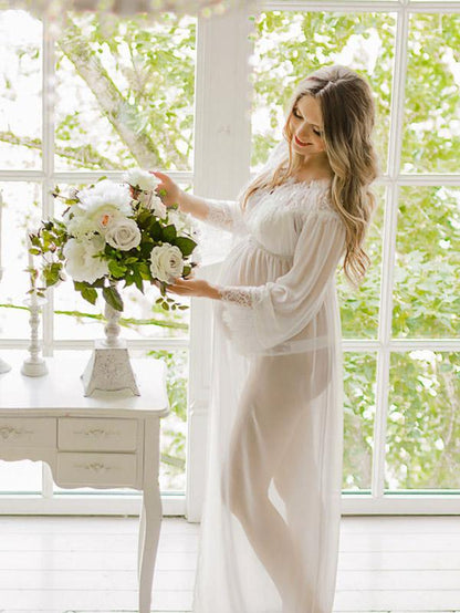 Maternity Lace Off-the-shoulder Maxi Dress