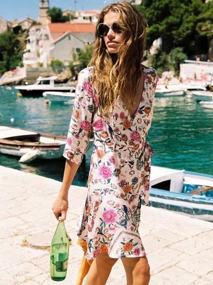 Bohemia Floral High Waist Beach Midi Dress
