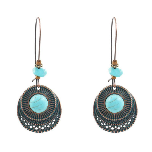 Fashion round alloy female creative hook turquoise earrings