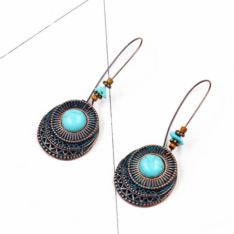 Fashion round alloy female creative hook turquoise earrings