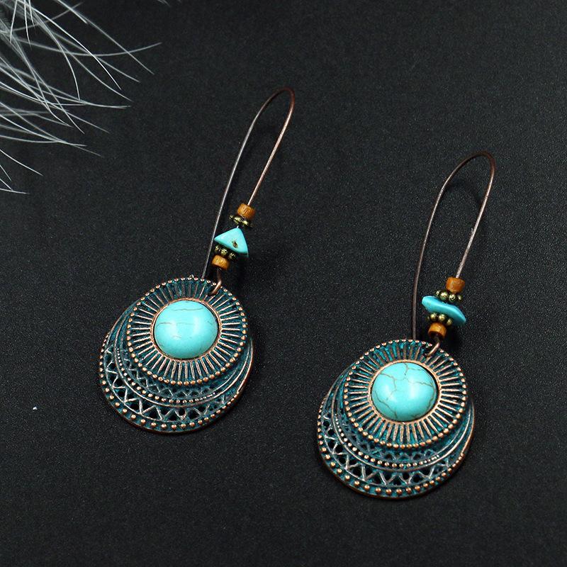 Fashion round alloy female creative hook turquoise earrings