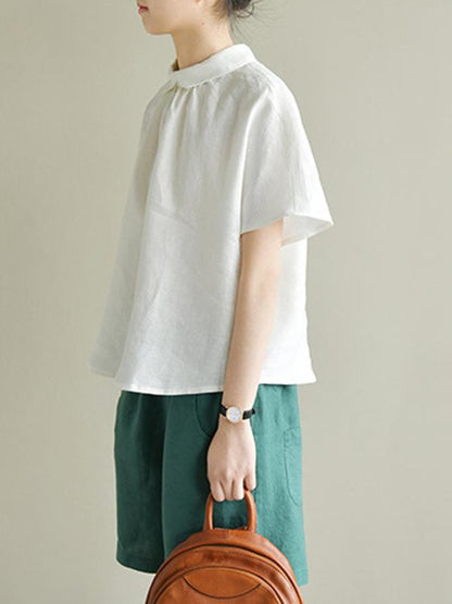 Leisure Solid Lapel Shirt Blouse Tops
