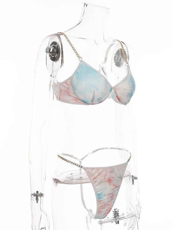 Gradient Printed Chain Embellished Underwired Bodysuit Lingerie
