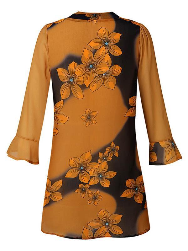 V-Neck Printed Loose Lace Chiffon Blouse