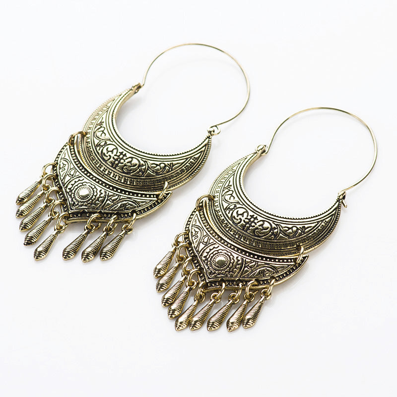 Moon sun pattern metal tassel Pendant Earrings